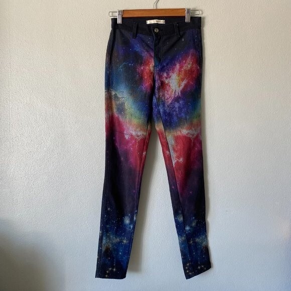 KanCan Skinny Stretch Black Rainbow Galaxy Astronomy Space Mid Rise Jeans Size 1 - Picture 1 of 14